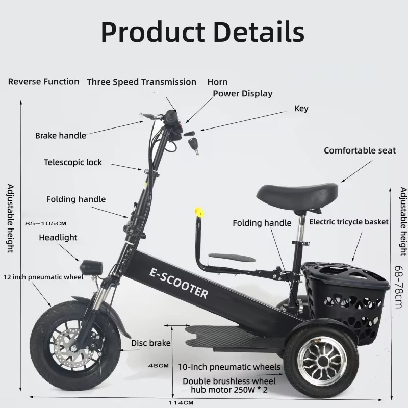 【2026】3 Wheel 2 Seats Folding  - огляд і ціна Electric Scooter 500W